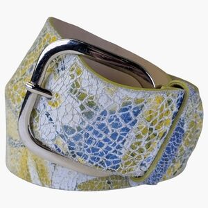 Made in France Multicolor Crackle Leather Belt  | Fits Waists 30.5" - 34.5"